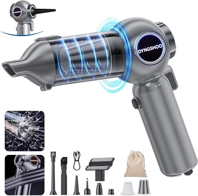 Handheld Car Vacuum Portable Cordless（Equipped with a one-touch window breaker and seatbelt cutter)25000Pa High-Power Suction Hand held Vacuum Cleaner & Air Duster for Car Cleaning (（silver gray）)