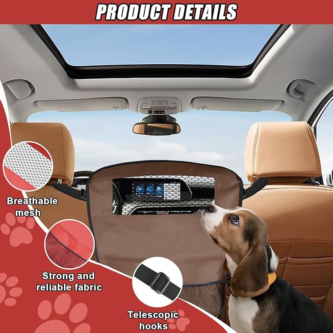 Dog Car Net Barrier Between Seats - Pet Barrier Vehicle Travel Dog Fence with Mesh Window for Safe Driving - Vehicle Divider Car Backseat Barrier Storage Bag for SUVs and Trucks (Brown)