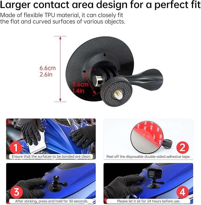 Suptig Helmet Mount Flexible Adhesive Sticky Compatible for Gopro Hero 13 12 11 10 9 8 7 6 5 4 3, DJI osmo, Insta 360, Akaso to Helmet, Car, Dashboard, Motorcycle(4 Pack)