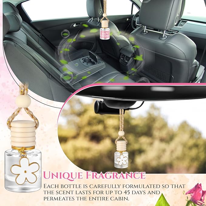 Siifert 2 Sets Hanging Car Air Freshener and Essential Oil Diffuser, Car Air Freshener Daisy Essential Oil Diffuser Long Lasting Automobile Aromatherapy(White,Pink Champagne)