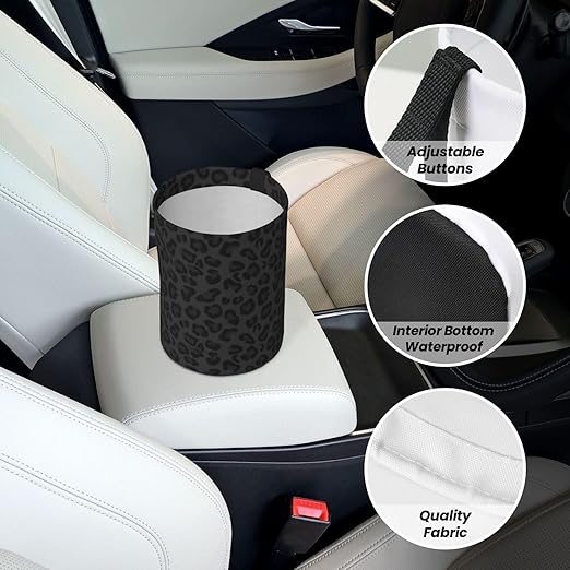 Car Trash Bag Leopard Print Black Hanging Back of Seat Car Portable Trash Bag Leopard Print Black Waterproof One-Handed Portable Strap Drawstring Garbage Bags 2 Pieces Car Coasters