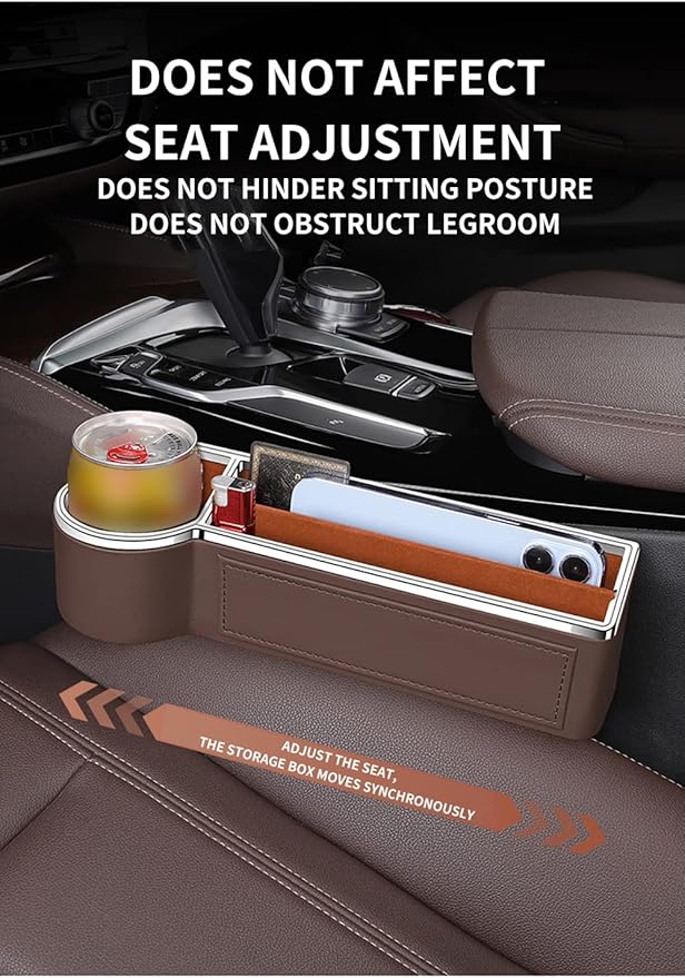 SANRILY Red Universal Car Seat Gap Filler Organizer with USB Hole Fashion PU Leather Multifunctional Car Center Console Organizer with Cup Holder 1 Pack