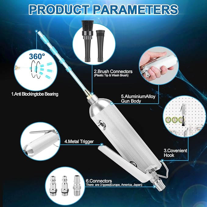 PARAROSE Car Detailing Cleaning Gun,Car Detailing Kit Interior Cleaner,High Pressure Blower Gun,Car Detailing Tools for Car Quickly Blasts Dirt and Dust Works with Air (Silver)