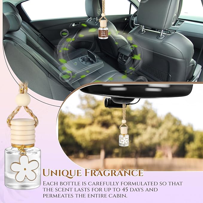 Siifert 2 Sets Hanging Car Air Freshener and Essential Oil Diffuser, Car Air Freshener Daisy Essential Oil Diffuser Long Lasting Automobile Aromatherapy(White,Iced Vanilla Woods)