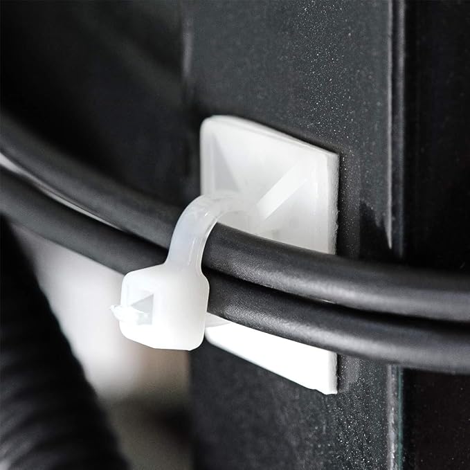 200pcs 3/4" Back-Glue Self Adhesive White Strong Cable Zip Tie Mounts with 8" Ties, Screws, Outdoor Sticky Wire Fasteners Cable Clips Management Anchors Organizer Holders Squares