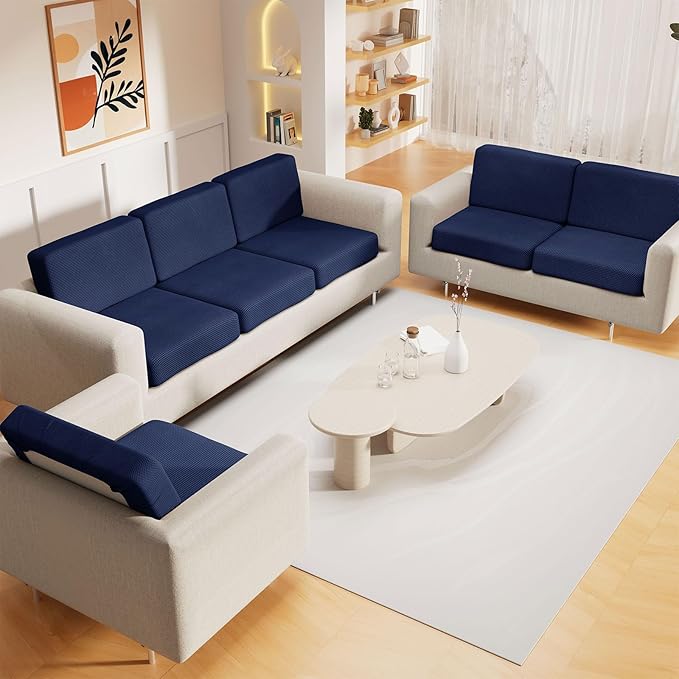 hyha Waterproof Couch Cushion Covers for Pets, Non Slip Sofa Seat Cover for Dogs Washable, Soft Thick Stretch Jacquard Fabric, Sofa Slipcovers with Elastic Bottom (1 Chaise+3 Seater, Navy)
