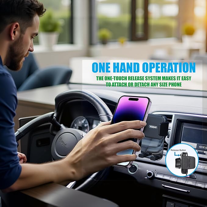 [2026 Upgraded Military-Grade Car Phone Holder Mount — Ultra-Stable Clamp Grip, 3-in-1 Dashboard/Windshield/Air Vent, One-Button Release — Heavy Duty Universal for iPhone & All Smartphones