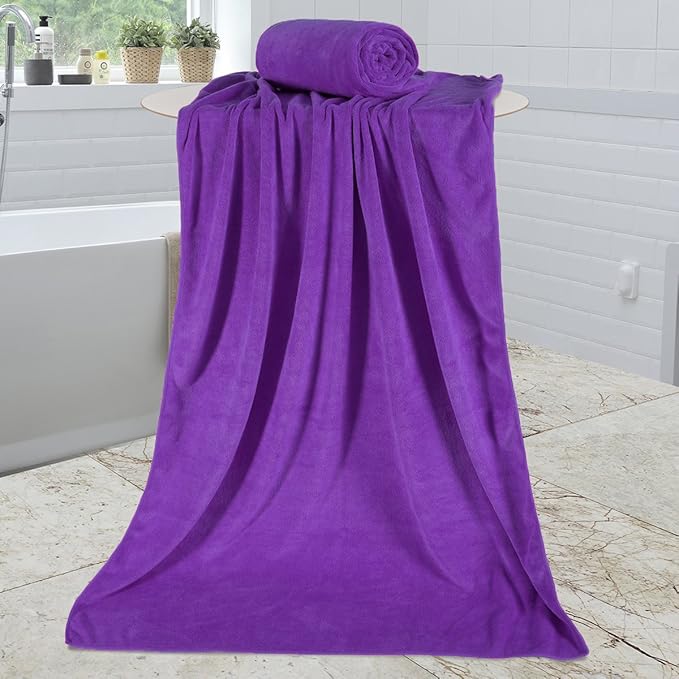 JML Microfiber Bath Towels, 2 Pack, 30" x 60", Large Microfiber Towel for Body, Oversized, Ultra Soft, Super Absorbent, Fast Drying, Perfect for Bathroom, Shower, Sauna, Yoga, Gym, Violet
