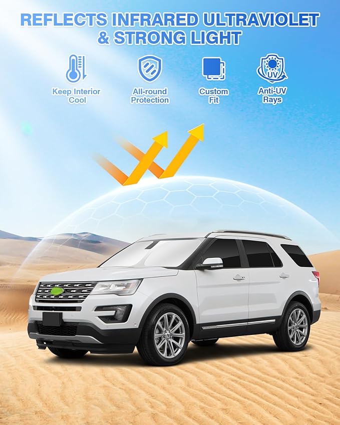 Canvcle Sunshades for Ford Explorer 2011-2019 Accessories Windshield Sun Shade Side Rear Window Shade Cover Sun Visor Shield Privacy Protection Keep Vehicle Cool Black 8PCS