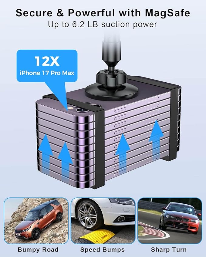 SUPERONE Upgraded for Magsafe Cup Holder Phone Mount,Universal Phone Holders for Car,Wireless Magnetic Car Mount with Adjustable Neck and 360°Rotation for iPhone,Samsung,Google and All Smartphones