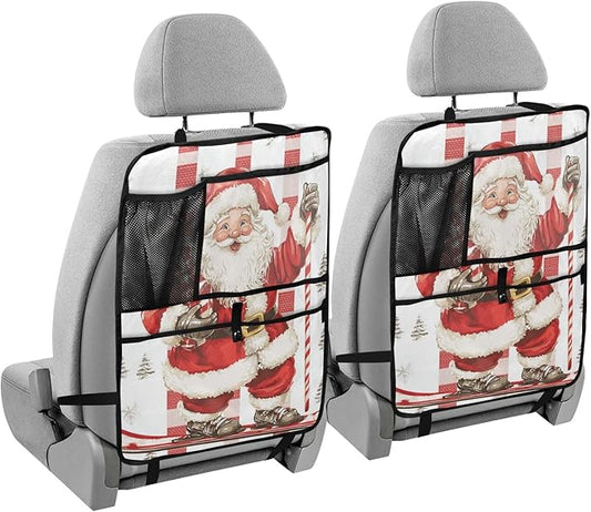 Christmas Santa Claus Candy White 2 Pack Backseat Car Organizer with Storage Pockets Seat Back Organizers for Kids Kick Mats Backseat Protector Automotive