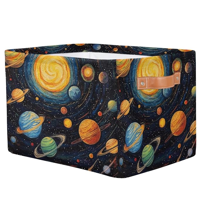 Solar System Storage Baskets for Organizing, Fabric Collapsible Storage Bins Box Space Planets Decorative Toy Organizer Baskets for Closet Shelves Gift Basket 1 Pc