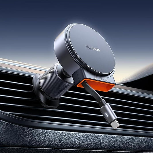 mcdodo 15W MagSafe Car Mount Charger [Built-in Type-C Retractable Cable] Magnetic Wireless Car Charger for Air Vent, Fits iPhone 16 15 Pro ProMax Plus, Galaxy and More