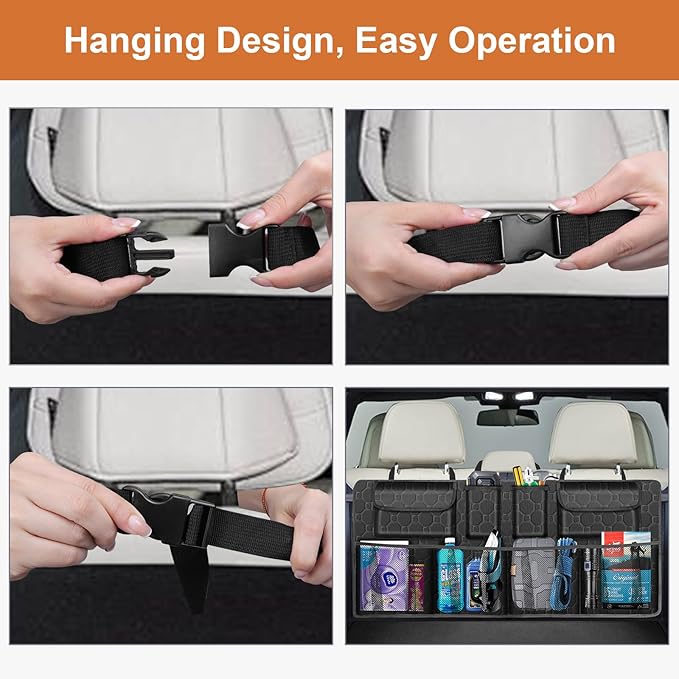 Car Trunk Organizer, Super Capacity Backseat Car Organizer for SUV/Truck/MPV(42"*18"), Hanging Car Storage Organizer with 8 Pocekts, Car Accessories for Women and Men- Black