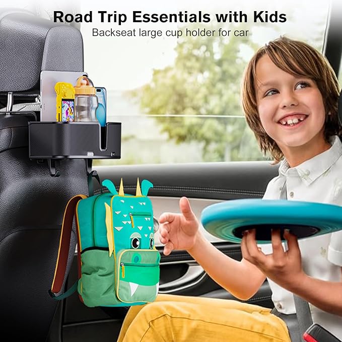 Car Headrest Cup Holder for Back Seat Organizer for Multi-Hanging Snack Storage Box with Strong Hooks for Kids and Uber Backseat Passengers Share Rid for Travel Accessories