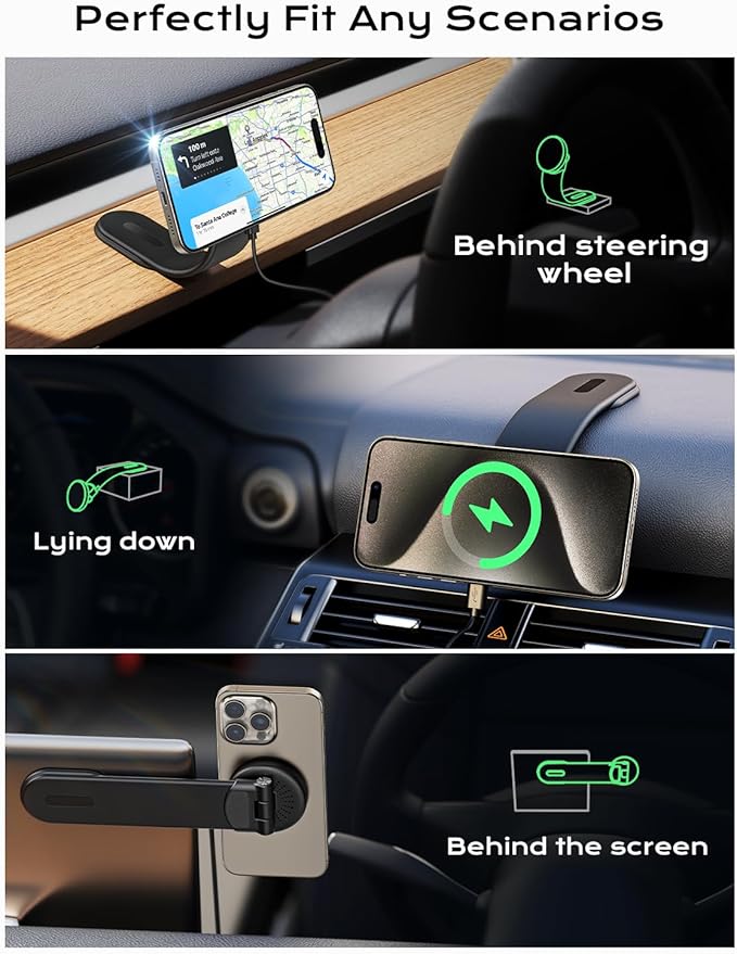 TAZENI for Magsafe Car Mount Charger Magnetic Phone Holder Mount for Car [15W Super Fast Charge] Fit iPhone 16 Wireless [Velcro Memory Metal] Fit iPhone 16/15/14/13/12 Pro Plus Max