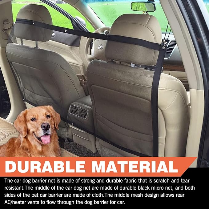 leechio 1 PC Seatback Dog Safety Barrier, Universal Dog Obstacle Net, 43.3in x 23.62in Pet Barrier Backseat Mesh, Pet Net with Adjusting Rope and Hooks, for Most Cars SUVs (Black)