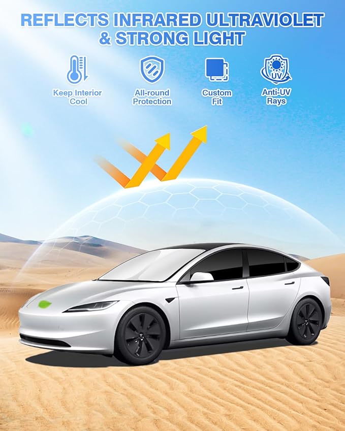 Canvcle Sunshades for Tesla Model 3 2016-2025 2026 (Fit Model 3 Highland) Accessories Windshield Sun Shade Side Rear Window Shade Cover Sun Visor Shield Privacy Protection Keep Vehicle Cool 7PCS