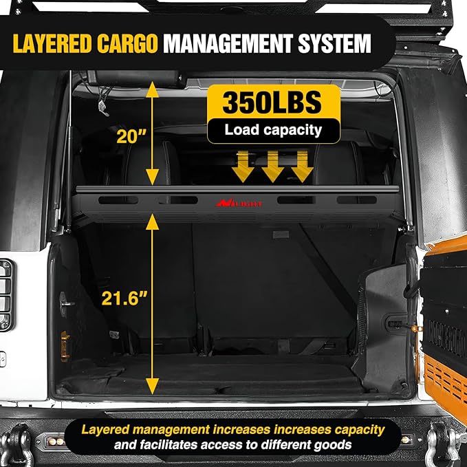Nilight Interior Storage Rear Trunk Cargo Rack Basket Tray Interior Storage Luggage Carrier for 2007-2025 Wrangler JK JKU & JL JLU Unlimited 4-Door Hardtops