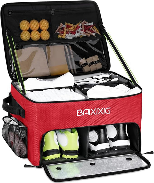 Golf Trunk Organizer, Waterproof Car Golf Locker with Separate Ventilated Compartment for 2 Pair Shoes, Golf Storage for Balls, Tees, Cap, Clothes, Gloves, Accessories, Gifts for Men, Women