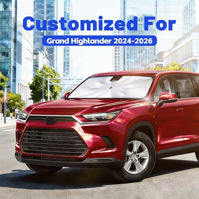 Car Windshield Sun Shade for Toyota Grand Highlander 2024-2026 –[Reflective Coated Fabric] Sunshade Umbrella for Front Window, Car Shades Sun Visor Keep Car Cool and Protects Interior, 1:1 Exact Fit