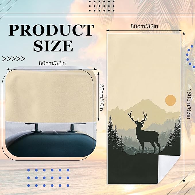 2 Pack Car Towel Seat Covers with Storage Bag, Multifunctional Towel for Gym Outdoor Sport, Picnic, Beach, Pet Dog Travel,Non-Slip Washable Car Seat Protector (Elk and The Sun)