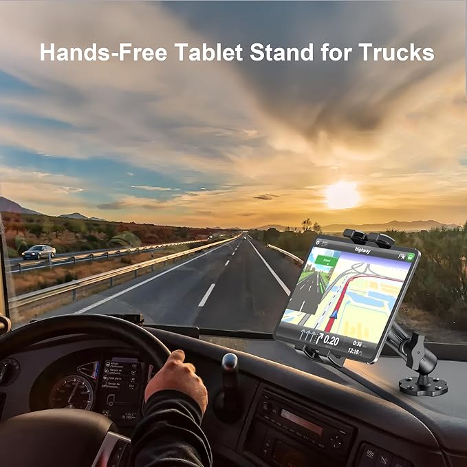 Keuvirya Heavy Duty Tablet Mount for Truck & Vehicle, Drill Base Tablet Holder for Truck with Aluminum Arm, Compatible with 4.7"-12.9" Tablets/iPad/Phones, iPad Truck Mount for Dashboard, Walls, Boat