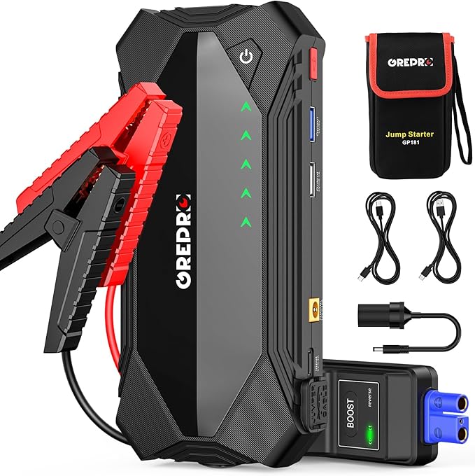 GREPRO Jump Starter (10L Gas & 8.0L Diesel Engines), 3000A Car Battery Jump Starter Battery Pack,12V Booster, Jump Box with Jumper Cables, Car Jumper with LED Light