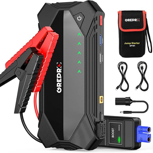 GREPRO Jump Starter (10L Gas & 8.0L Diesel Engines), 3000A Car Battery Jump Starter Battery Pack,12V Booster, Jump Box with Jumper Cables, Car Jumper with LED Light