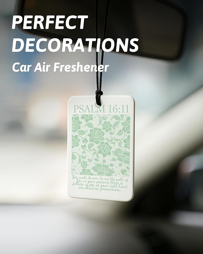 Green Coquette Bow Floral Christian Car Air Freshener 4 Pcs, Preppy Girly Religious Hanging Air Freshener for Cars Closet Drawer Books, Cute Christian Car Accessories Mirror Decor for Women