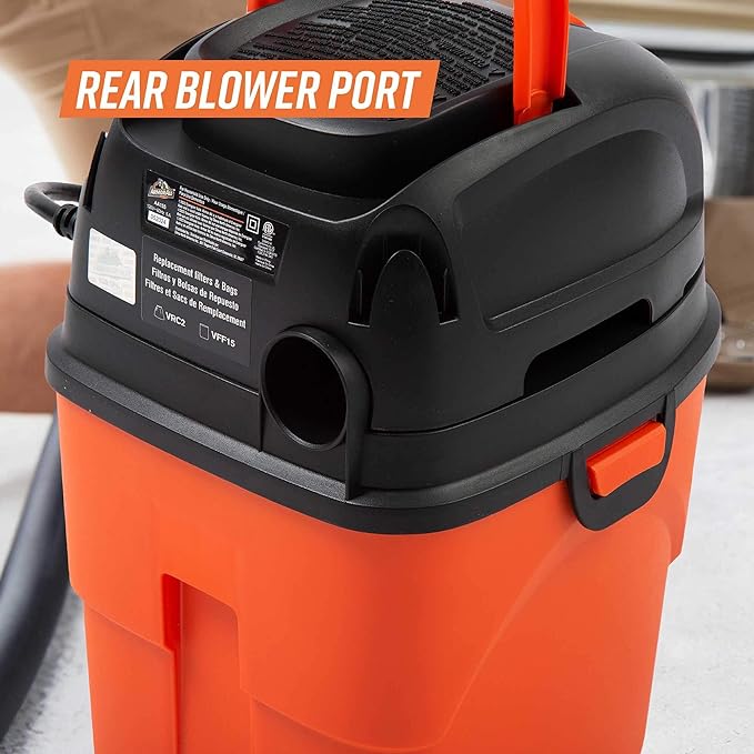 Armor All® AA155 1.5-Gallon 2 Peak HP Portable Wet/Dry Vacuum, Orange