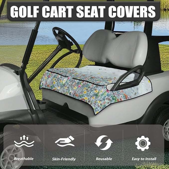 Universal Golf Cart Seat Cover with 4 Pockets Soft Golf Cart Seat Towel Blanket Fits 2-Seat Golf Carts