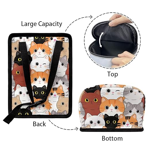Talayituse Cartoon Cat Print Car Trash Can Portable Auto Garbage Bin Multifunctional Vehicle Interior Accessories with Adjustable Straps Universal Fit Truck SUV Sedan