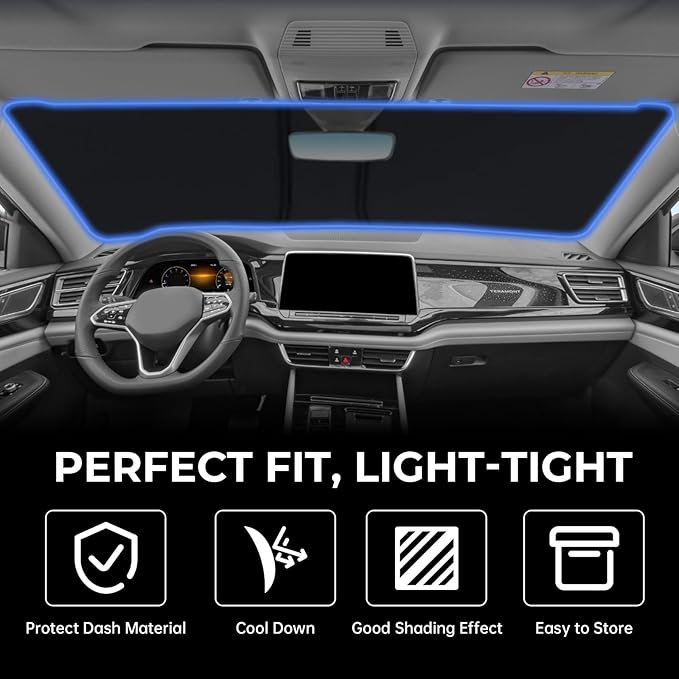 Fit for Volkswagen VW Atlas 2018-2025 Windshield Sunshade, Customized for VW Atlas Car Front Window Sun Shades, Automatic Car Sun Shield Accessories, Blocks UV Rays, Keeps Vehicle Cool