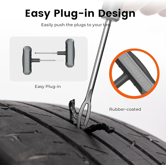 ETENWOLF Tire Repair Kit 42 Pcs, Heavy Duty Tire Plug Kit to Fix Punctures, Tire Repair Tool with Plugs for Car, Motorcycle, ATV, Jeep, Truck, Tractor, Gifts for Him Her Men Women (Grey)