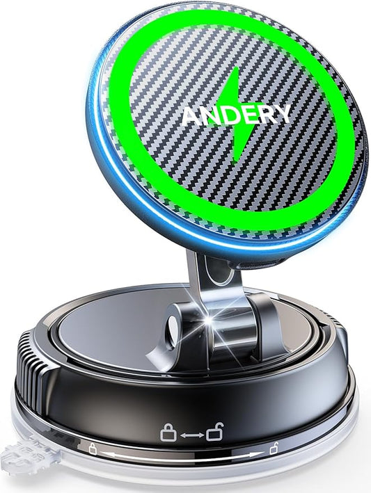 ANDERY Only for iPhone Magsafe Car Mount Charger [15W Wireless Faster Charging, 78+LBS Strongest Suction, 2400gf Strongest Magnetic] 360° Adjustable Car Phone Holder for All Smartphones & Cars