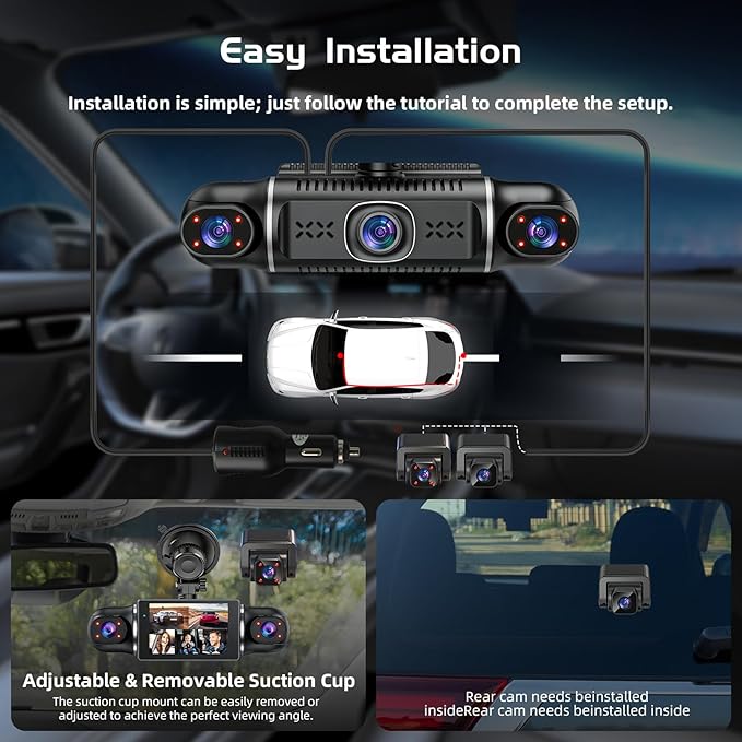 5 Channel 360° Dash Cam for Cars, 2160P/1080P UHD, Super Night Vision with IR LEDs, Built-in 5G WiFi, G-Sensor, 24H Parking Monitoring, 64GB TF Card Included, 3" Screen