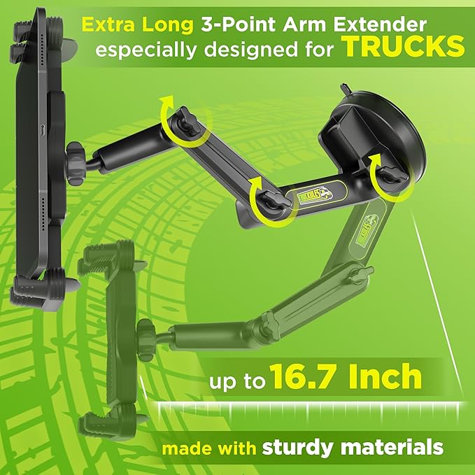 Tablet Holder for Truck Tablet Mount - iPad Mount for Truck, Heavy Duty Super Suction Cup, 16.7 inch Long Arm & Stable, Device & iPad Holder for Dashboard,Dashboard Pad Windshield and Window - Semi