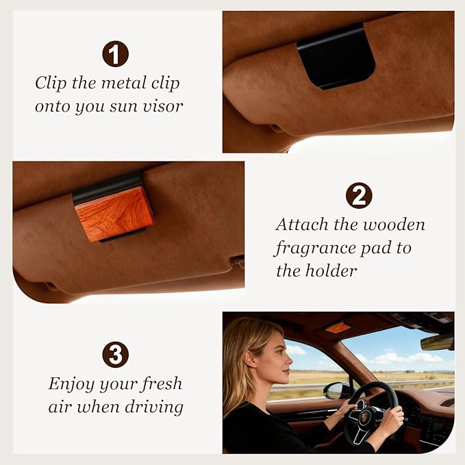 Car Air Freshener - Wood Air Freshener-Teak Amber Cabana Variety Scent Refill - Long Lasting Natural Car Fresheners - Clip Included