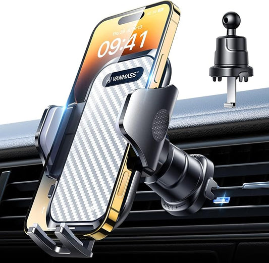 VANMASS Phone Holders for Your Car Ultimate Military-Grade Car Phone Holder Mount【Patent & Safety Certs】Upgraded Shockproof Truck Air Vent Phone Mount for iPhone 17 Pro Max 16 Samsung Android,Silvery