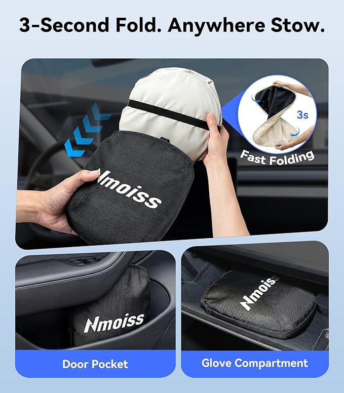 Nmoiss Ice Silk Air-Cooled Car Windshield Sun Shade, [Enjoy Superior Coolness & Comfort] 84.2% Heat Insulation UPF>50 UV Block, Interior Protection, Universal Fit for Car SUV Truck, Medium 64"x32"