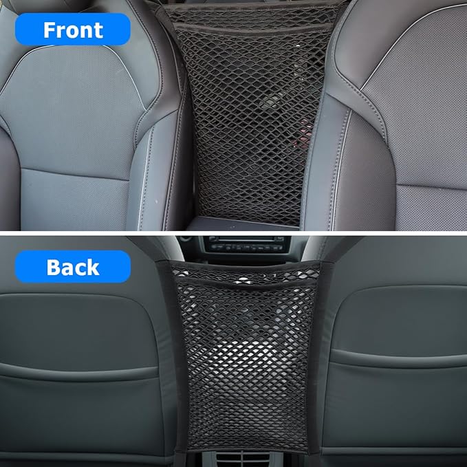 MARCHFA Car Mesh Organizer Car Barrier for Dogs Console Storage Net for Tissue Purse Bag Seat Back Organizer Net (Black) (for Split Seats)