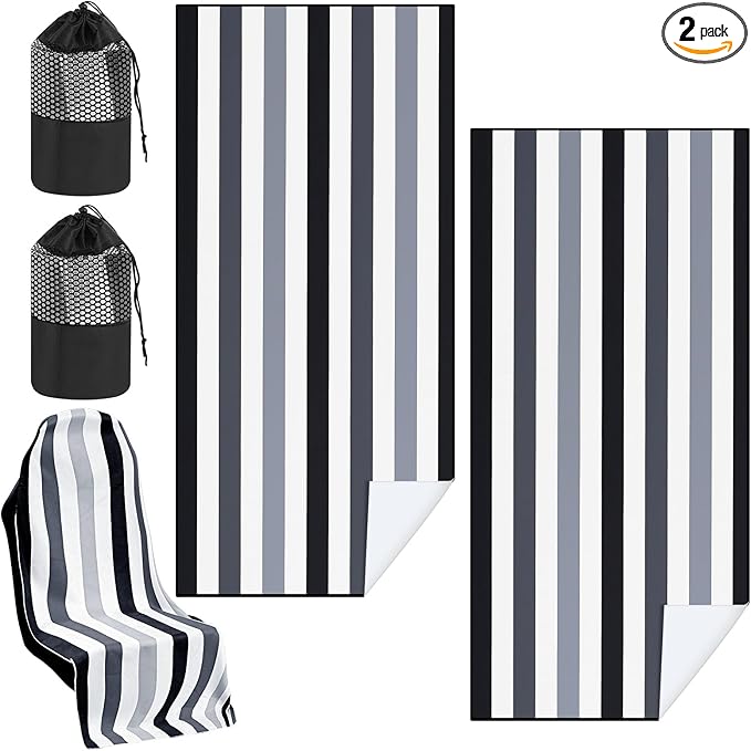 Hahafelt 2 Pack Car Seat Towel Covers with Storage Bag 63 x 32 Inch Athletic Running Towel Seat Sweat Washable Non Slip Cover Gift for Car Outdoor Sport Activities (Black Vertical Stripes)