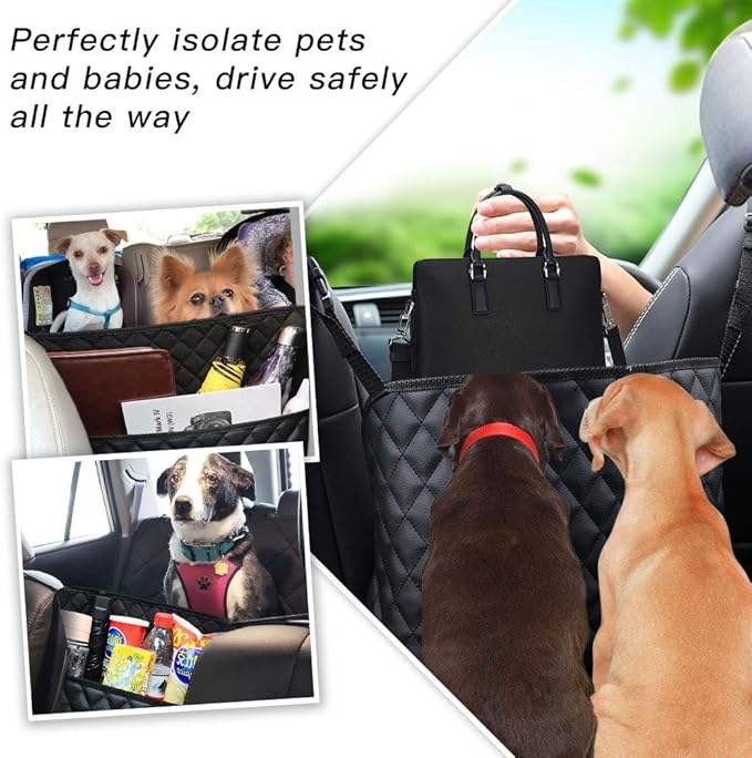 QBUC Car Handbag Holder, Leather Seat Back Organizer Mesh Large Capacity Bag Holder, Barrier of Backseat Pet Kids, Car Purse Storage & Pocket, for Purse Storage Phone