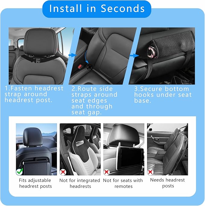 Backseat Car Organizer with Tray Foldable, Tissue Holder, Cup Holder, Leather Seat Back Car Storage Organizer for Family, Kids, Travel, Office Use, Universal Fit Sedans SUVs most Vehicles (Black-1PC)