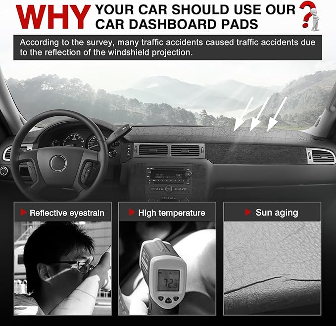 Autorder Gray Dashboard Cover Mat for 2007-2013 Chevy Chevrolet Silverado Sierra, 2007-2014 Chevy Tahoe Suburban Denali Avalanche & GMC Yukon/XL & Only One Glove Box Accessories Polyester Dash Cover