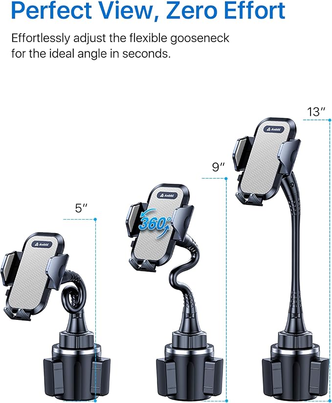 andobil Upgraded, Solidest 15in Cup Phone Holder for Car, Stable & Adjustable, Long Gooseneck Car Phone Holders for Your Car Truck Fit for iPhone 17 Pro Max 16 15 14 13 Pro Max, Grey