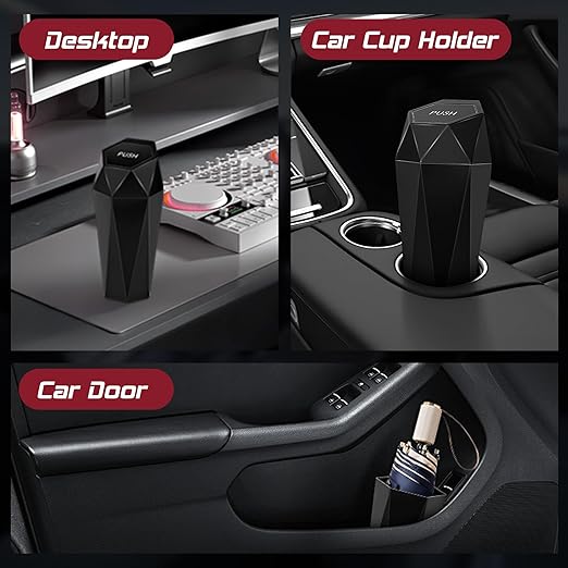 Car Trash Can with Lid, Mini Car Trash Cup with 15 Additional Trash Bags, Car Accessories for Interior, Leakproof Vehicle Garbage Bin for Car, Home, Office - 1 Pack, Black