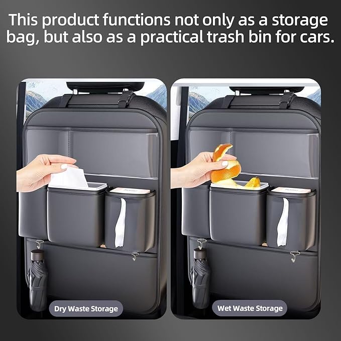 2 Pack PU Leather Premium Car SeatBack Organizer Travel Accessories Kick mats Back seat Protector and Cup Holder Holder Universal Use Seat Covers