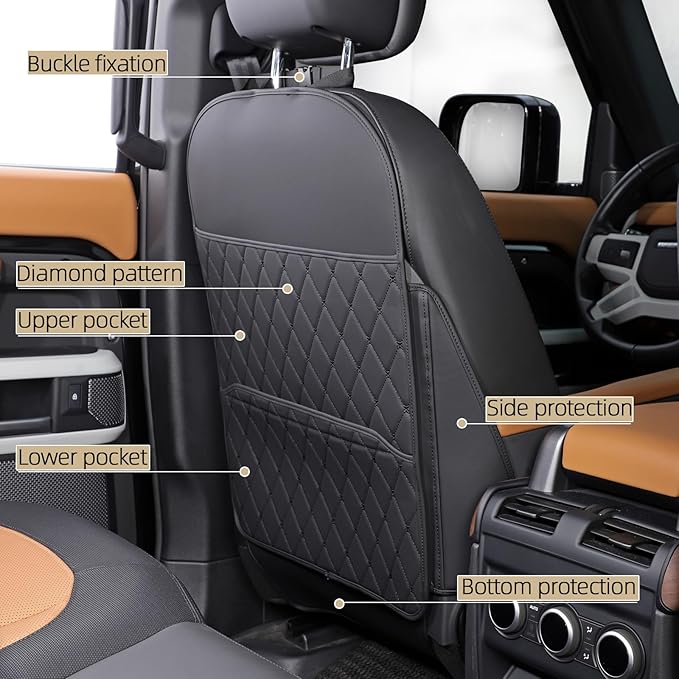 Seat Back Protector + Large Capacity Pocket Storage Organizer,Preventing The Impact of Children Stepping on The Seat Backrest (Style A-Black)